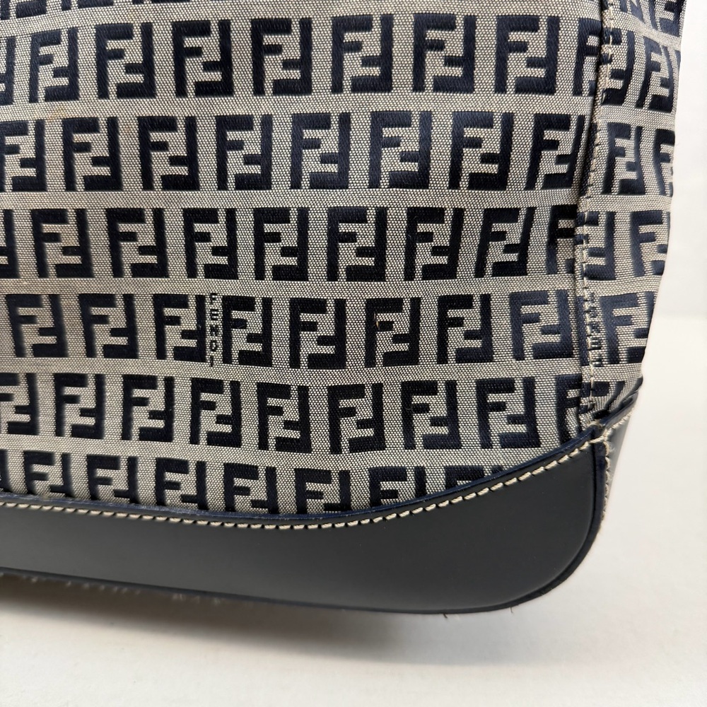 Fendi Zucca Canvas Tote Bag with Leather Trim Navy & Gray‎ - Picture 3 of 12